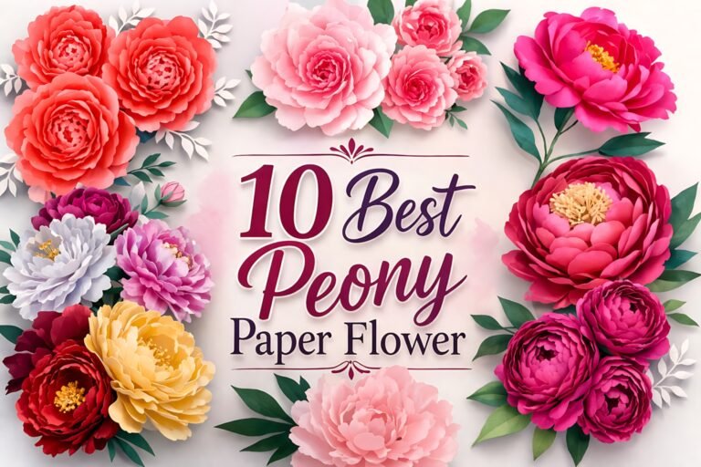 10 best peony paper flower SVG templates collage with layered handmade blooms