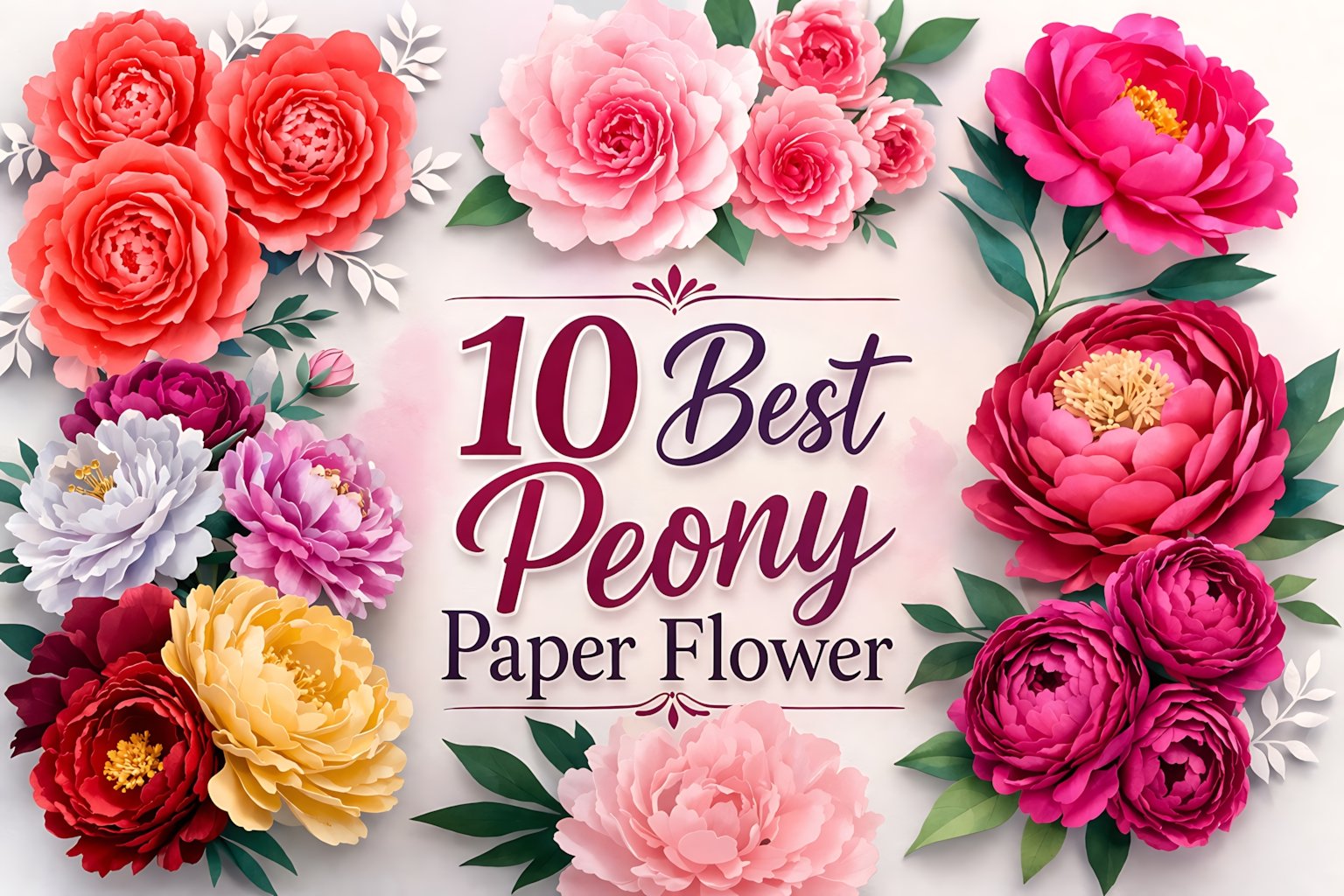 10 best peony paper flower SVG templates collage with layered handmade blooms