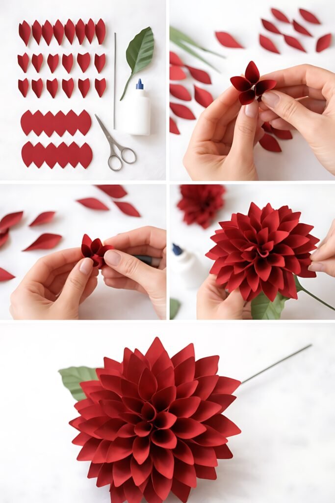 small paper dahlia assembly steps