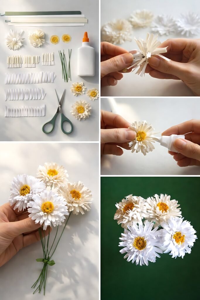 Crazy daisy flower assembly