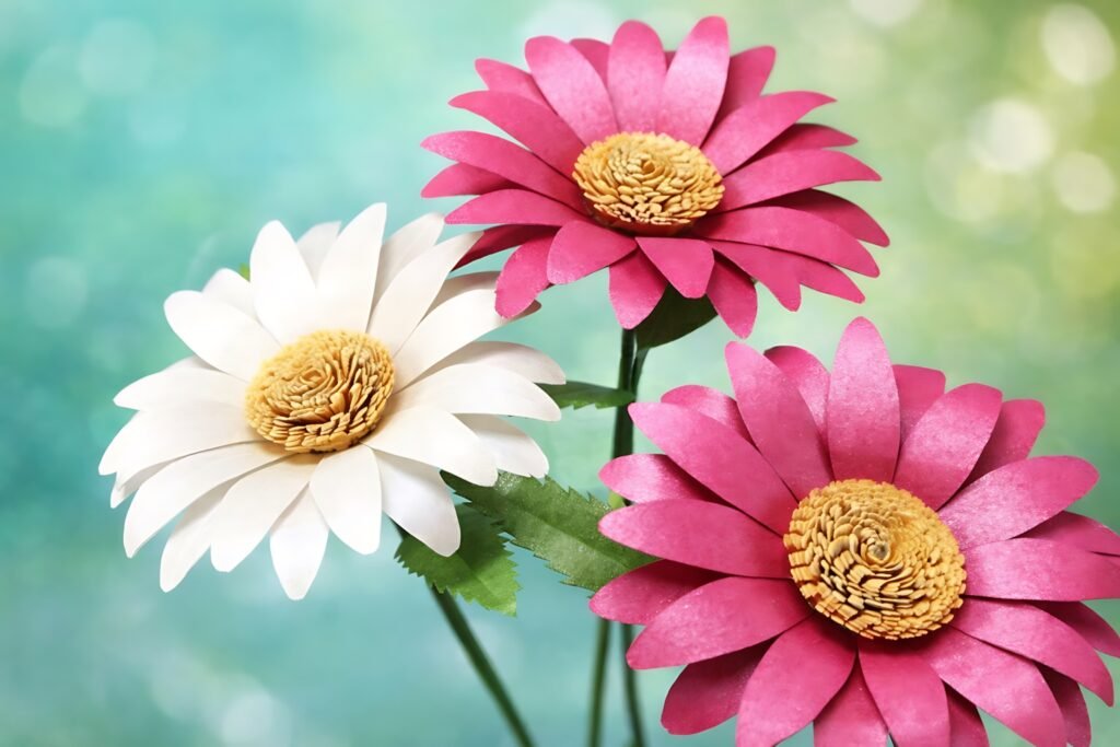 White and pink paper daisy flowers