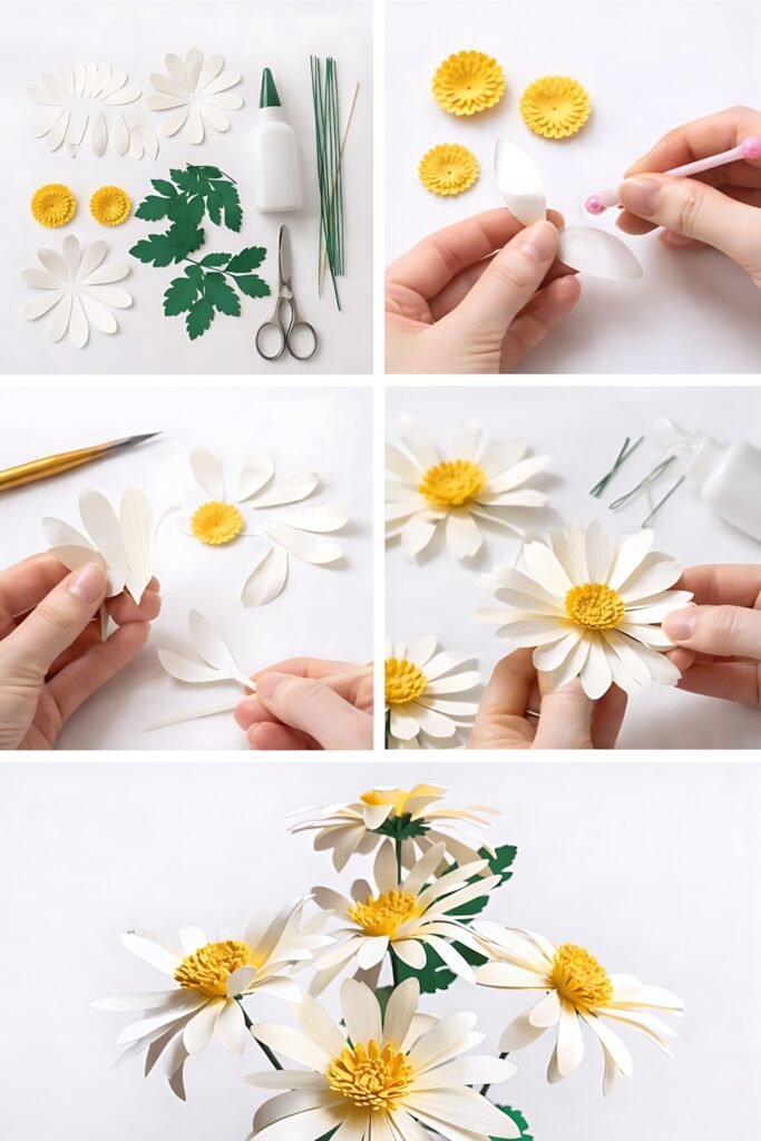 Paper daisy bouquet assembly