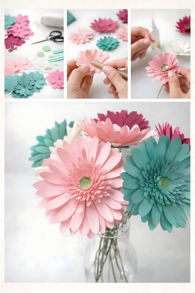 Gerbera paper flower assembly