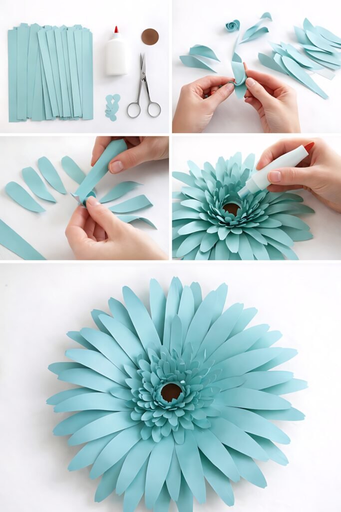 Blue gerbera flower assembly