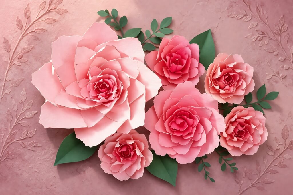 Giant pink paper peony wall display with layered flowers