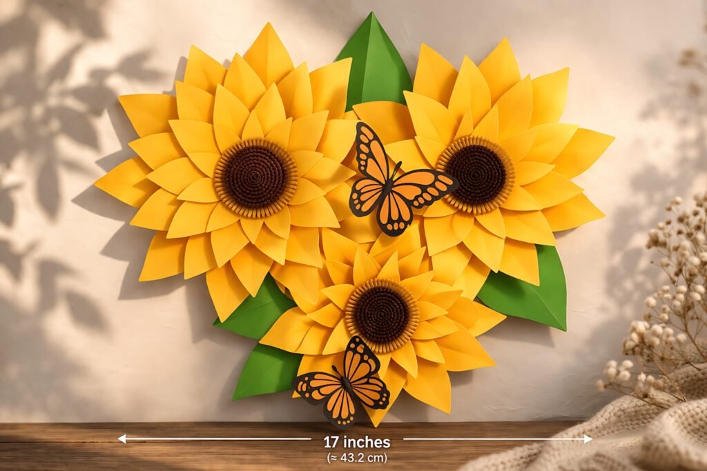 Finished giant sunflower paper flowers wall decor arrangement