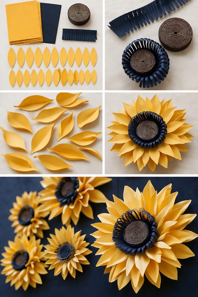 Finished layered sunflower paper flowers in different sizes