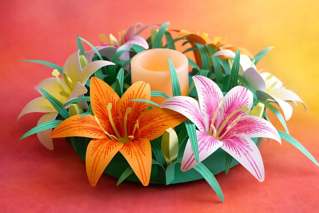 Paper lily wreath centerpiece