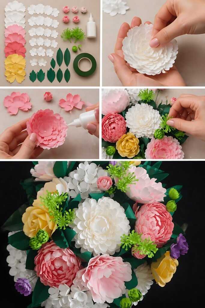 paper flower bouquet assembly steps
